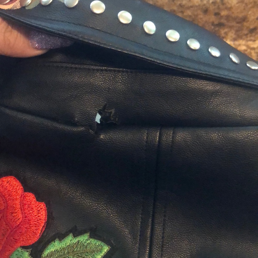 Faux Leather Studded Patch Jacket - image 5